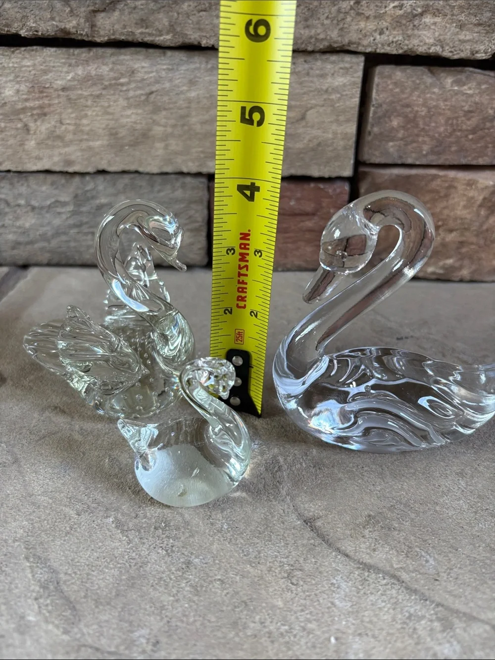 Set of 3 clear blown glass swans